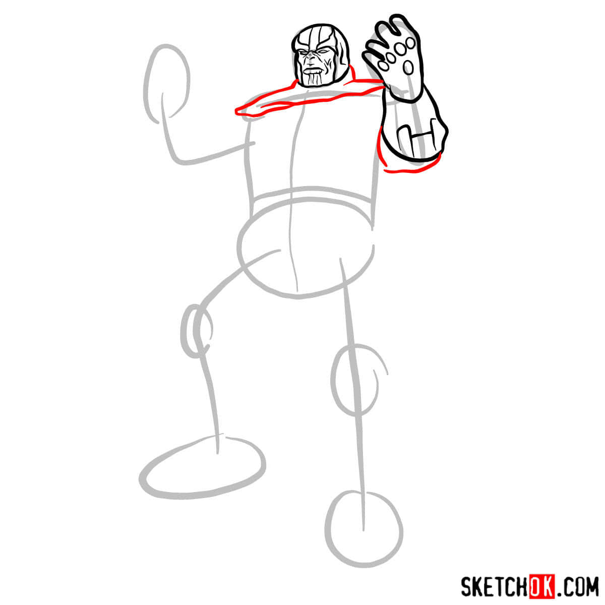 Как нарисовать Таноса, победившего супергероев — шаг 08