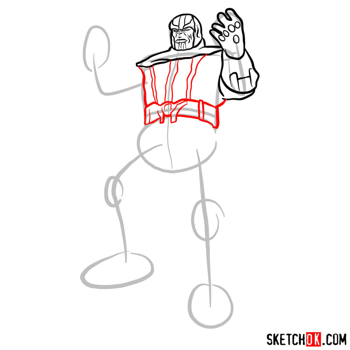 Как нарисовать Таноса, победившего супергероев — шаг 09