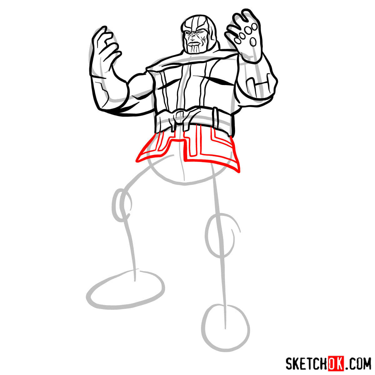 Как нарисовать Таноса, победившего супергероев — шаг 12