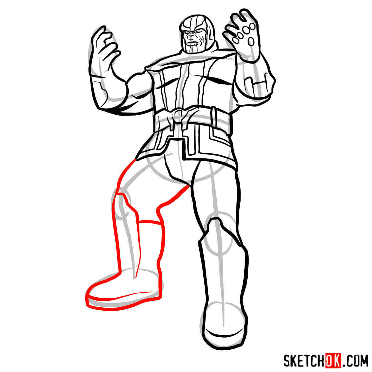 Как нарисовать Таноса, победившего супергероев — шаг 14