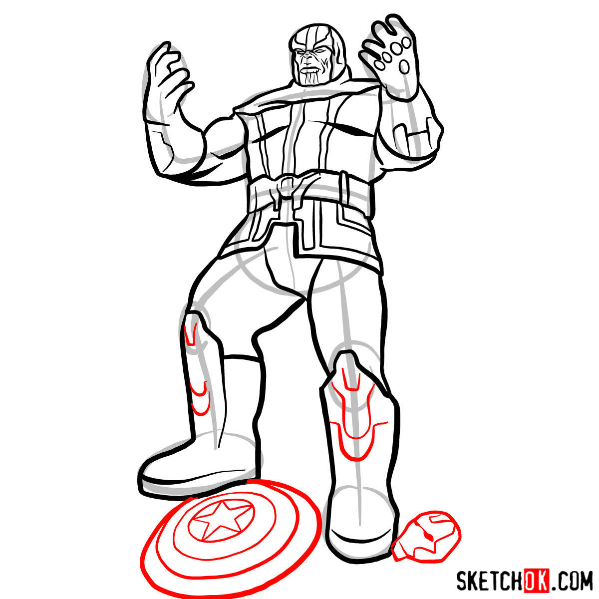 Как нарисовать Таноса, победившего супергероев — шаг 15