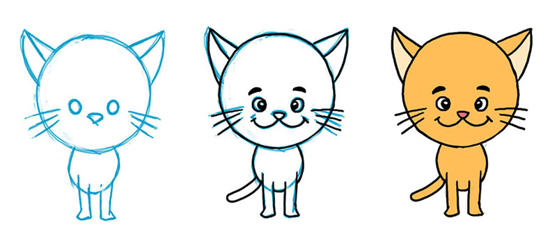 Пример для детей, как можно нарисовать котенка