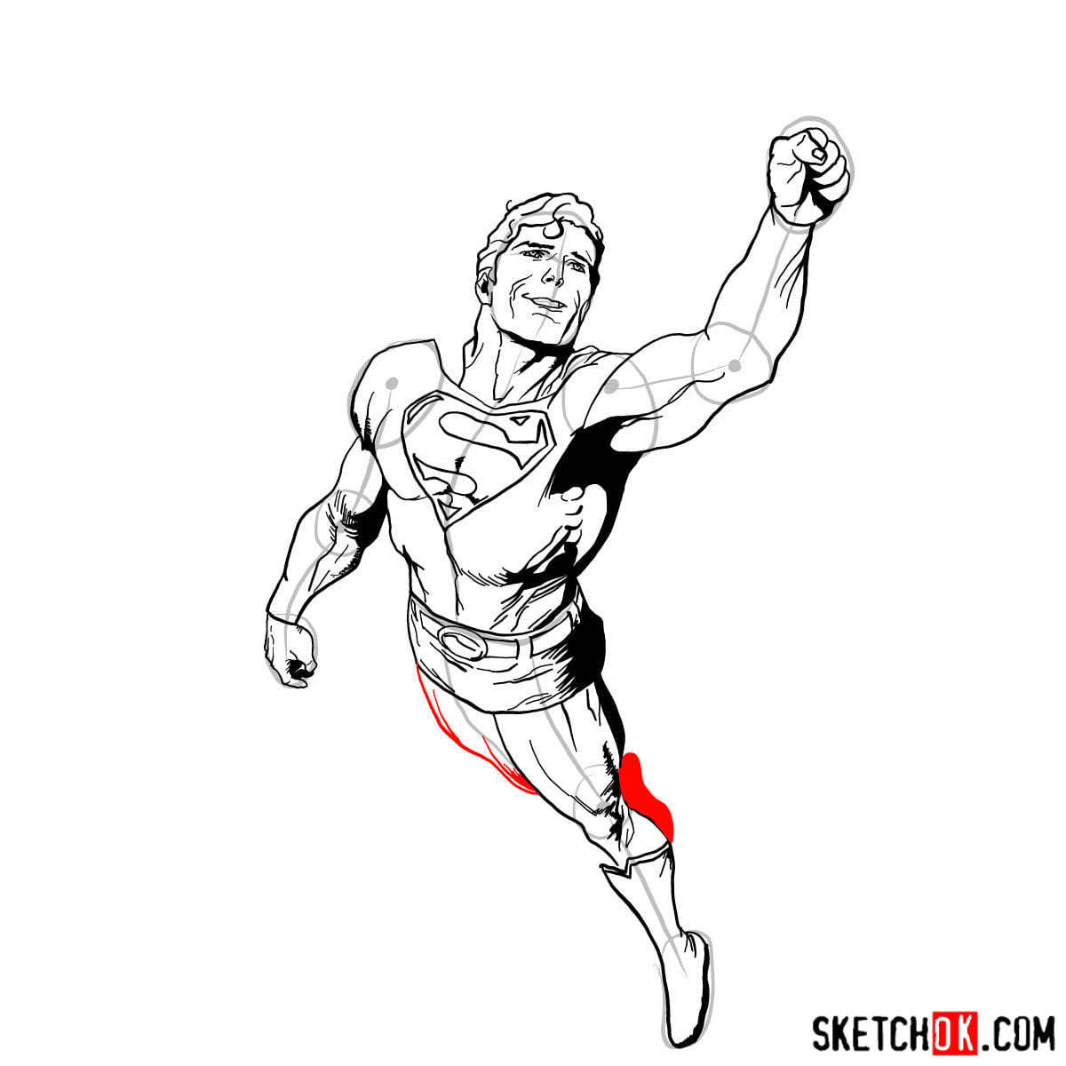 Как нарисовать Супермена в полете — шаг 13