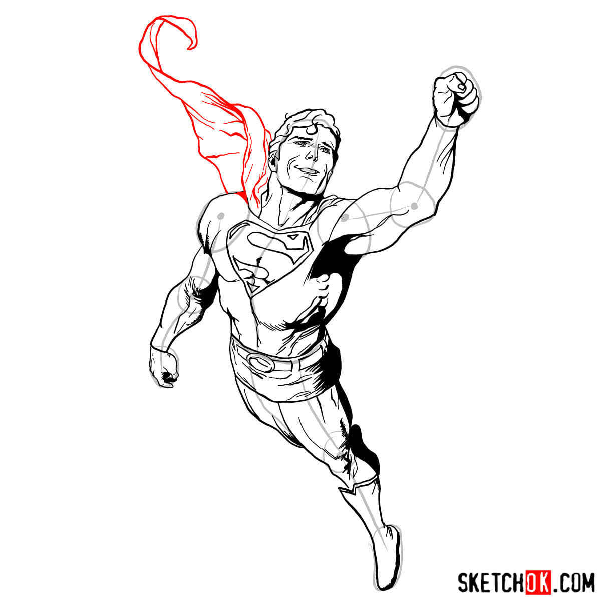 Как нарисовать Супермена в полете — шаг 14