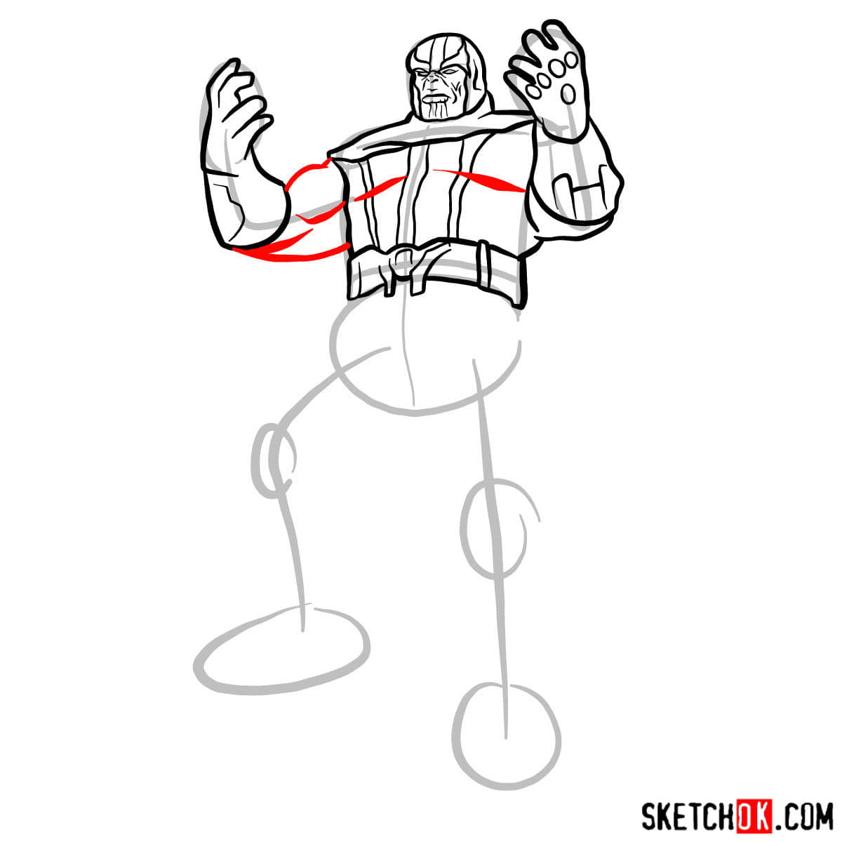 Как нарисовать Таноса, победившего супергероев — шаг 11