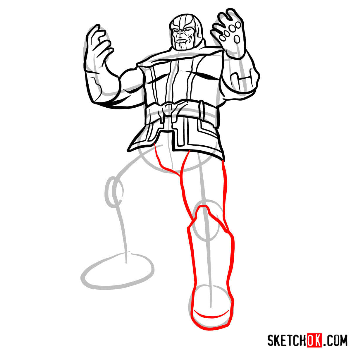 Как нарисовать Таноса, победившего супергероев — шаг 13