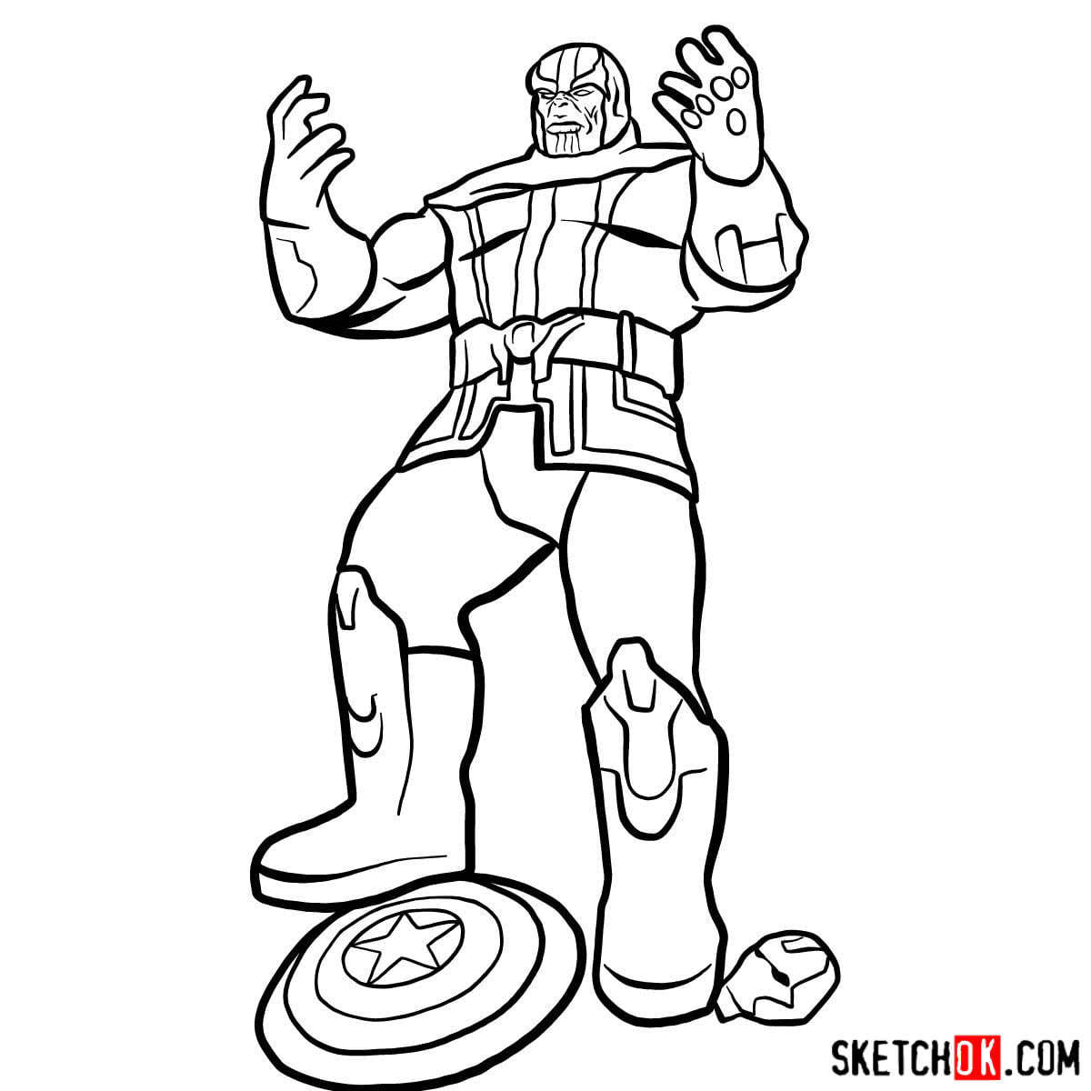 Как нарисовать Таноса, победившего супергероев — шаг 16