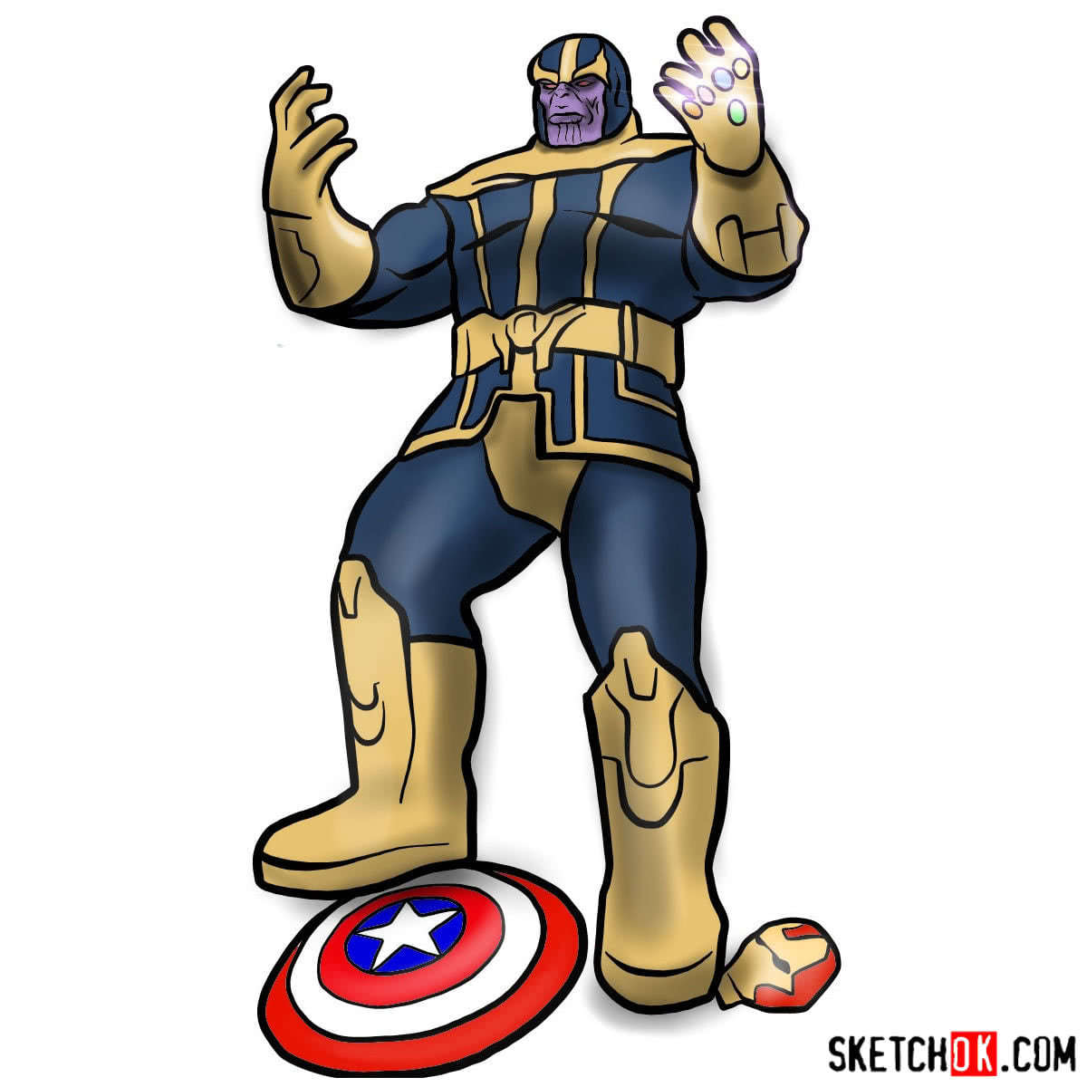 Как нарисовать Таноса, победившего супергероев — раскрашивание