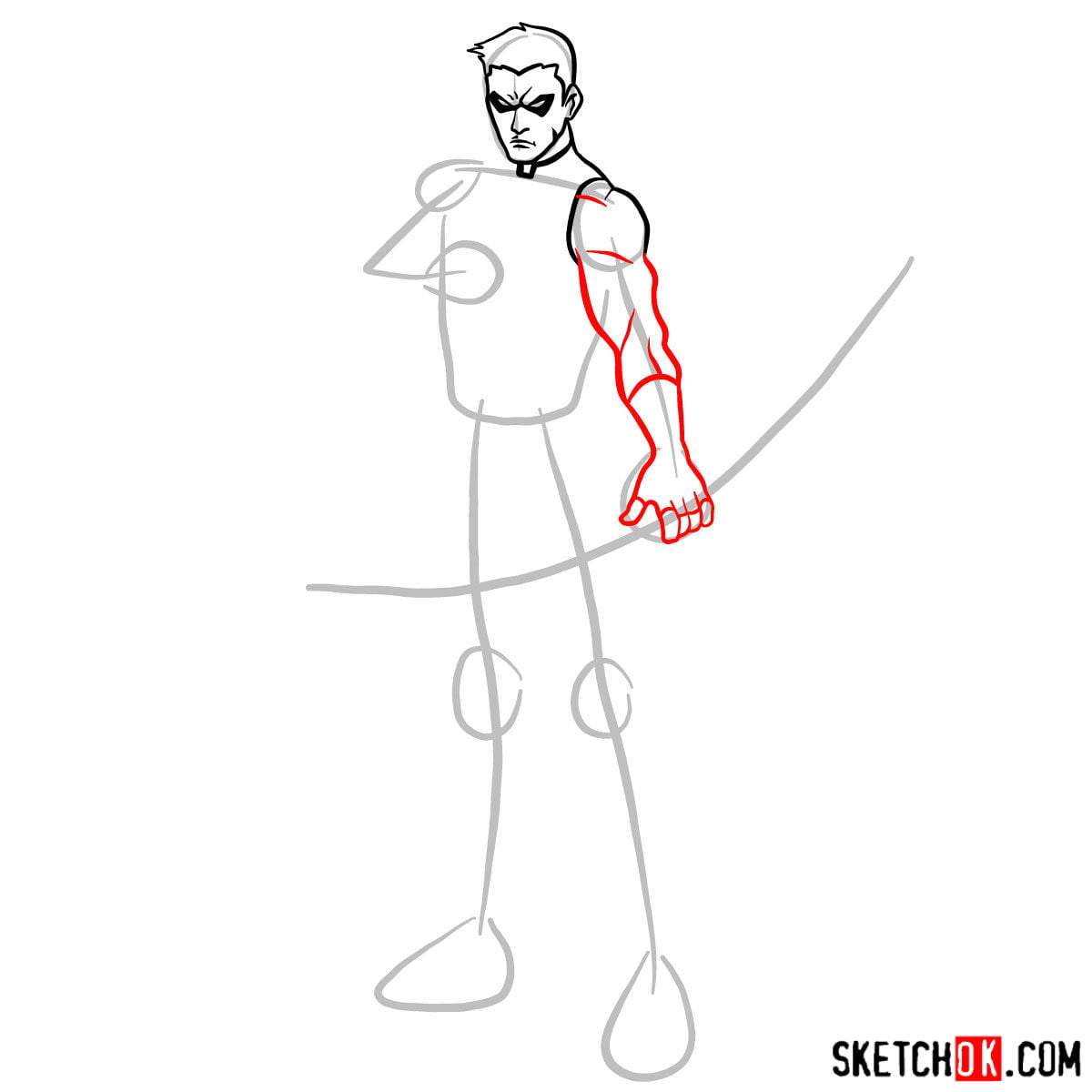 Как нарисовать Красную стрелу (DC) — шаг 06