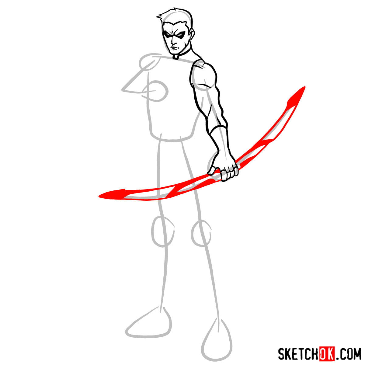 Как нарисовать Красную стрелу (DC) — шаг 07