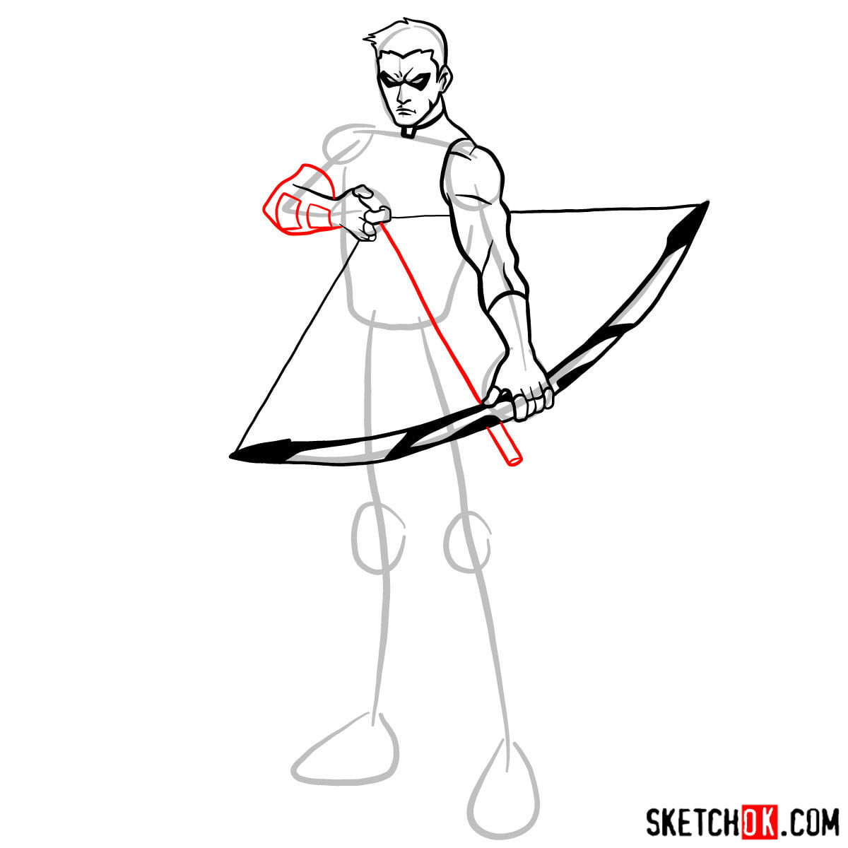 Как нарисовать Красную стрелу (DC) — шаг 09