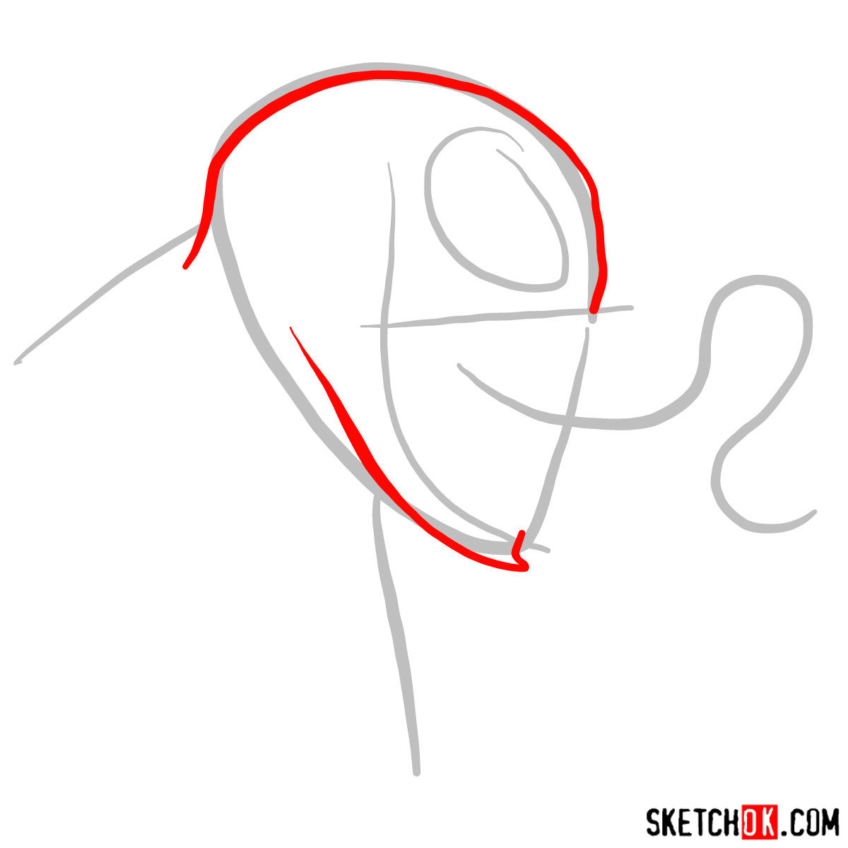 Как нарисовать голову Венома в профиль — шаг 02