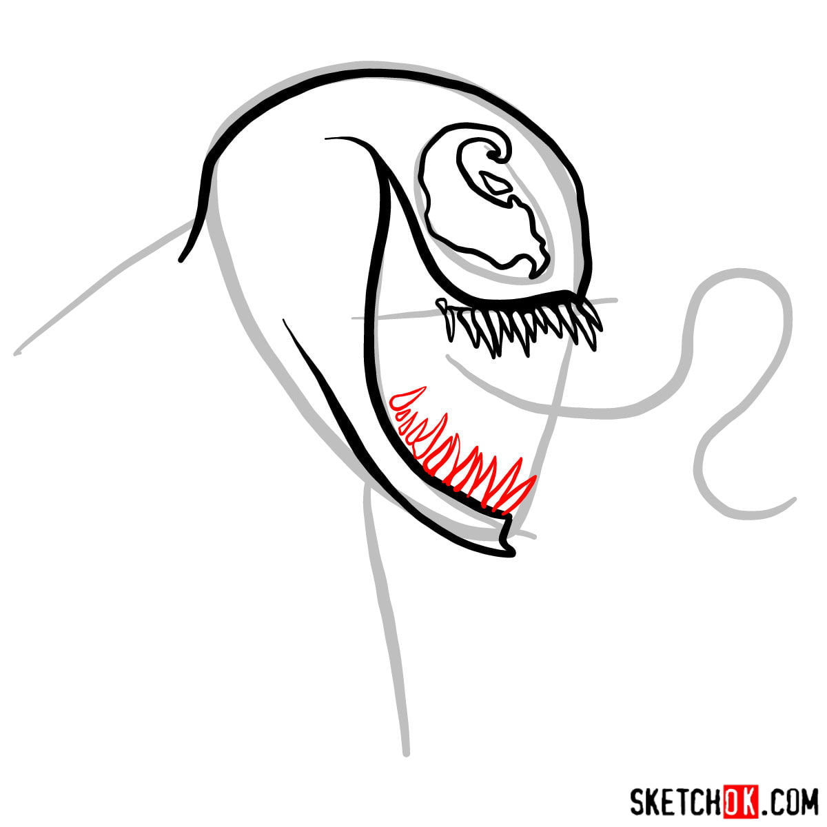 Как нарисовать голову Венома в профиль — шаг 05