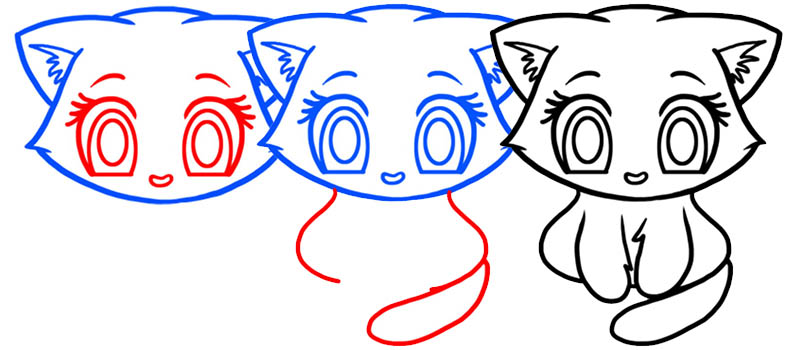 Начало процесса рисования кота аниме
