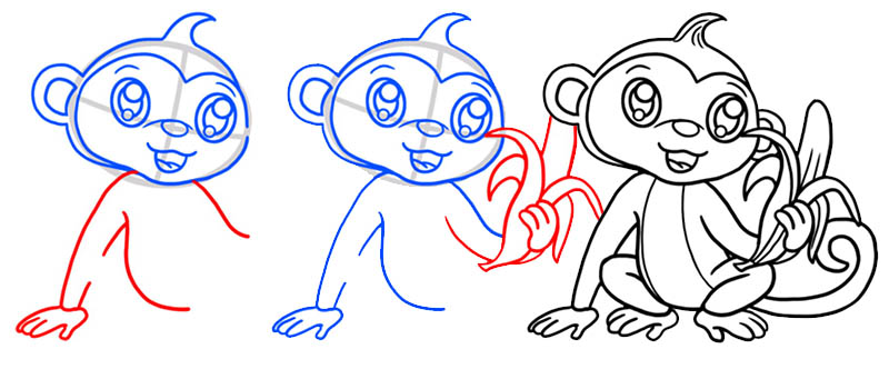 Как нарисовать обезьянку с бананом