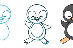 Второй урок по рисованию пингвина для детей