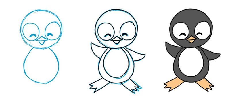 Второй урок по рисованию пингвина для детей