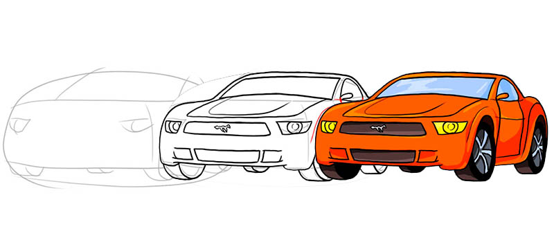 Вторая инструкция по рисованию Ford Mustang