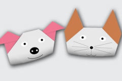 делаем оригами головы кошки и собаки