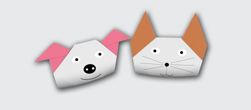 делаем оригами головы кошки и собаки